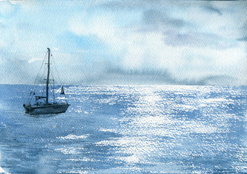 watercolor sea boat