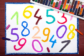 oil pastels drawing: math lesson with colorful numbers