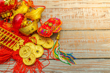 Chinese New Year decoration on wood wall .,Chinese characters te