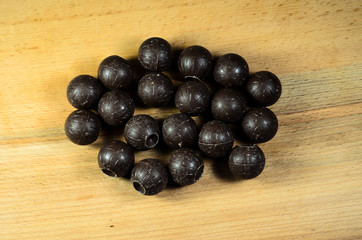 Chocolate balls on a wooden table