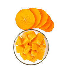 cut persimmon isolated on white