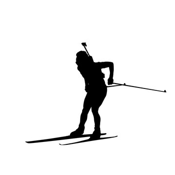 Biathlon man running vector isolated silhouette. Winter sports i