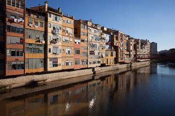 Old River Houses in City of Girona in Catalonia, Spain