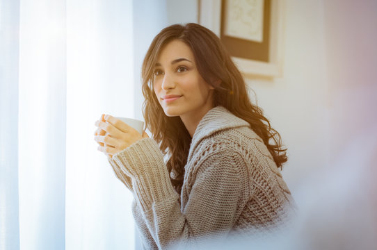 Woman enjoying morning coffee