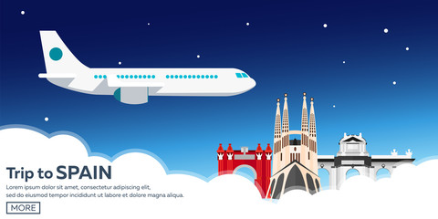 Travel to Spain skyline. Sagrada Familia. Vector flat illustration.