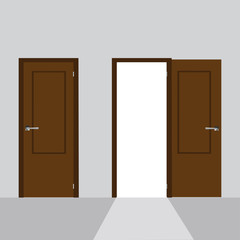 Fototapeta premium Open and closed door house front.