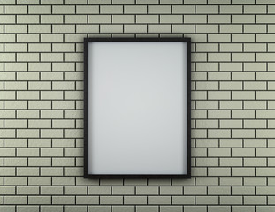 White Blank Poster in brick wall and wooden floor room. 3d