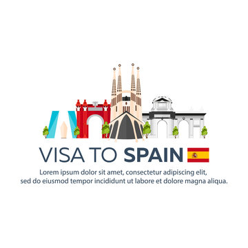 Visa to Spain. Document for travel. Vector flat illustration.