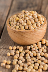 Soy bean in wood bowl.
