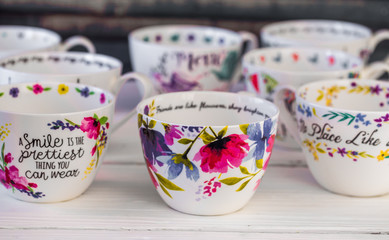 Beautiful stylish Cup on wooden background