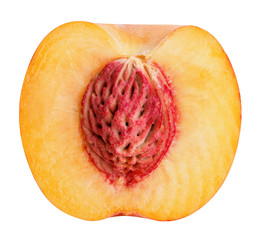 half cut peach isolated on white background