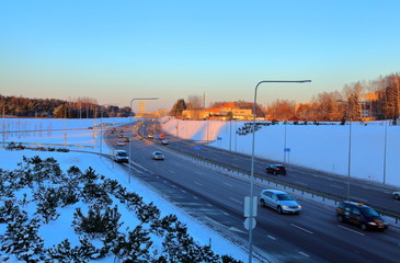 Vilnius western bypass winter evening