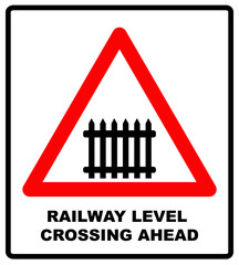 Traffic sign level crossing with barries ahead. Vector illustration.