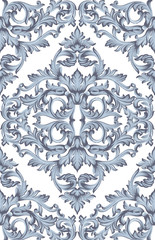 Vintage Baroque damask floral pattern acanthus Imperial style. Vector decor background. Luxury Classic ornament. Royal Victorian texture for wallpapers, textile, fabric. Blue color