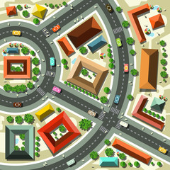 Naklejka premium Aerial Top View Flat Design Vector Abstract City with Streets, Houses, Cars and People