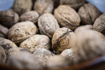 Walnuts in bowl closeup