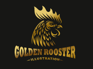 Golden rooster emblem on dark background © sodesignby