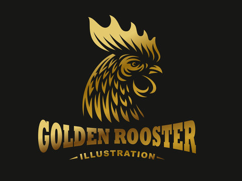 Golden rooster emblem on dark background