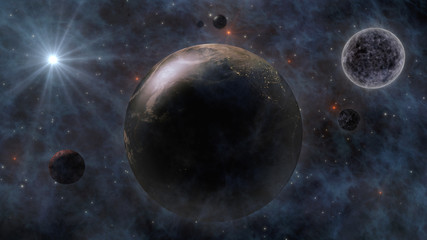 Obraz na płótnie Canvas Planet Earth, The Sun, The Moon and Planets In Space 3D Renderin