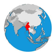 Myanmar on globe