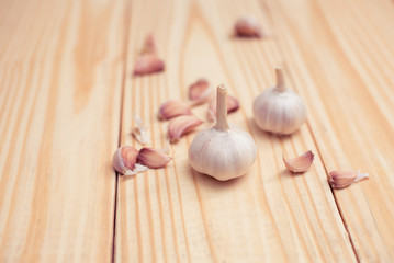 Closeup Garlic on wood table