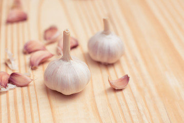Closeup Garlic on wood table