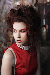 close up portrait  young  woman with bright  make up