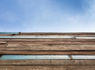 Wooden Floor with blue sky background