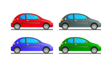 Vector  set of a car in different colour on a white background