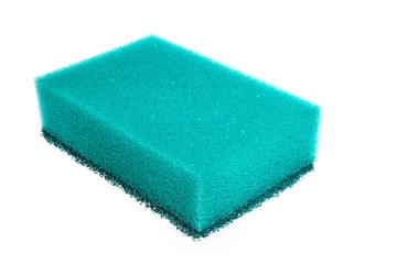Blue sponge for ware washing isolated on a white background. In the high-resolution