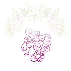 Holiday gift card with hand lettering Save the Date and bloom silhouette