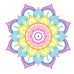 Rainbow colorful mandala on pink background, illustration