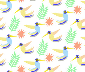 Seamless ornamental pattern with birds. Cute print with bird in scandinavian style.