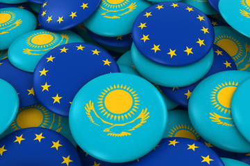 Fototapeta na wymiar Kazakhstan and Europe Badges Background - Pile of Kazakhstani and European Flag Buttons 3D Illustration
