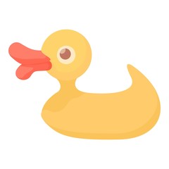 Yellow duck toy icon, cartoon style