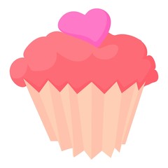 Valentine cupcake icon, cartoon style
