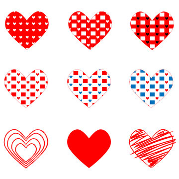 set of different hearts on Valentine's Day