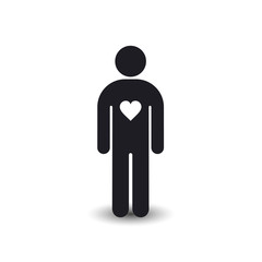 Man stature with heart icon silhouette, Love, health and donate concept. vector.
