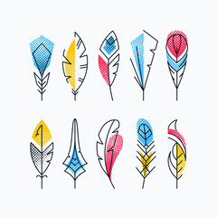 Colorful abstract feathers' set.