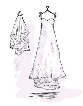 Wedding dress on a hanger, vector illustration