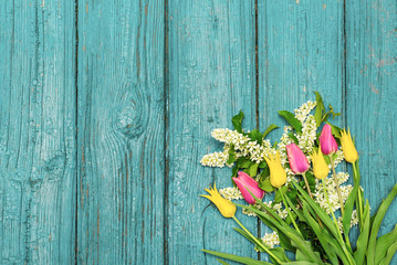 Tulips on a wooden background, Easter, the Mother's Day