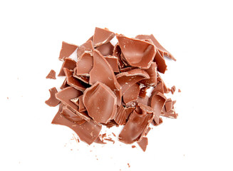 Chocolate pieces on white background