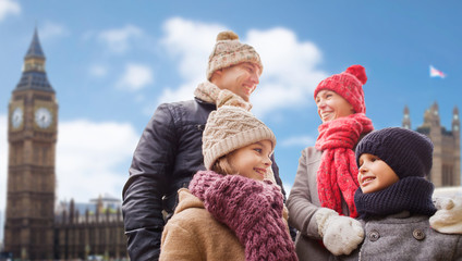 happy family over london city background