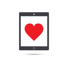 Tablet with heart icon, vector illustration.