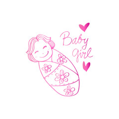 Cute baby girl. Sketchy style.