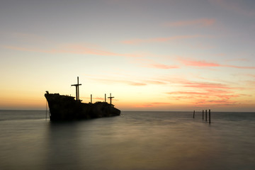 Abandoned Cargo Ship in Persian Gulf near Kish Island, Iran