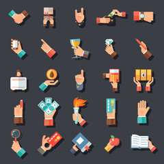 Hands Symbols Accessories Icons  Set Flat Design Concept Template on Stylish Background Vector Illustration