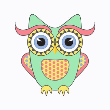 Bird owl flat vector character cute colorful