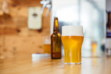Close up of blur glass of beer