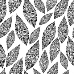 Black and white leaves seamless pattern.